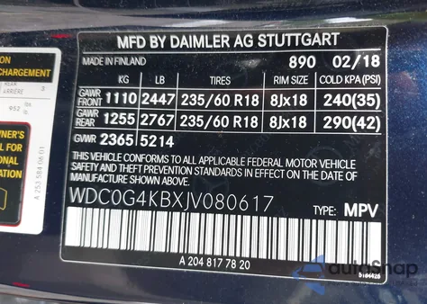 2018 Mercedes-Benz Glc 300 4Matic из США, поврежденный, VIN WDC0G4KBXJV080617